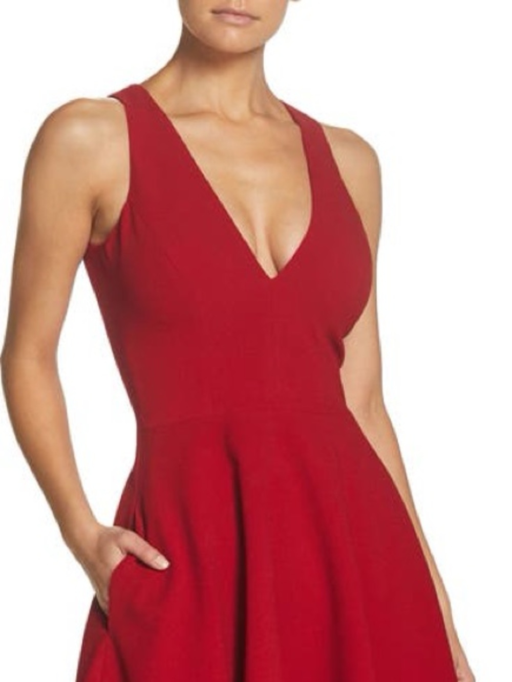 DRESS THE POPULATION Catalina Fit & Flare Cocktail Dress – Red Rouge - Picture 9 of 10